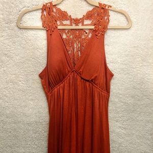 Rust Orange Crochet Back Maxi Dress